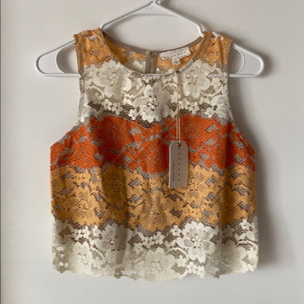 Flutter Orange Yellow and White lace Cami Crop Top